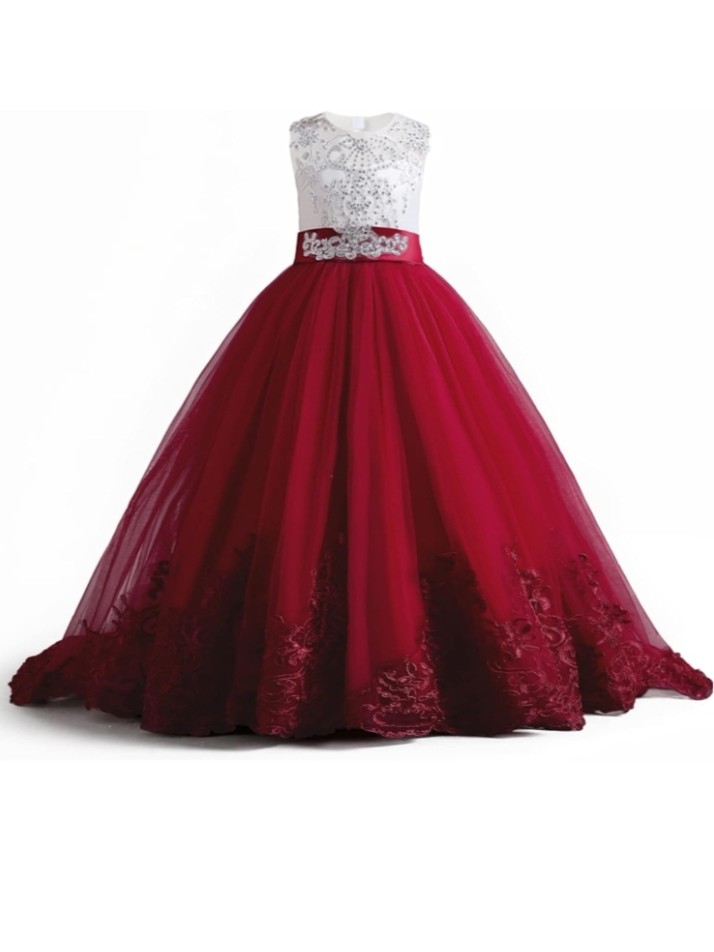 ❤️ Embellished White & Red Tulle Ball Gown for Girls - Picture 2 of 8